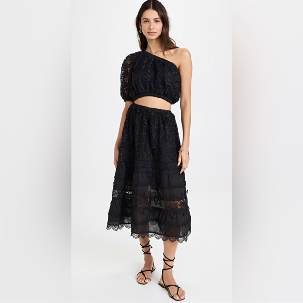 Waimari Jade black lace midi dress